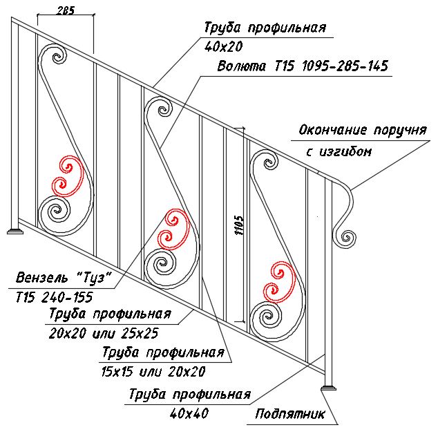 Вензель Туз Т15 240-155 в лестничных ограждениях 00