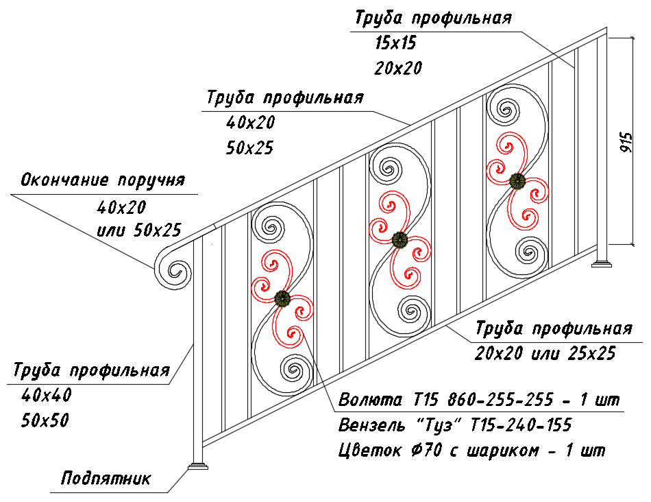 Вензель Туз Т15 240-155 в лестничных ограждениях