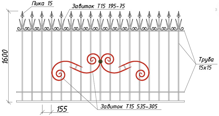 Завиток Т15 535-305 в заборах 03